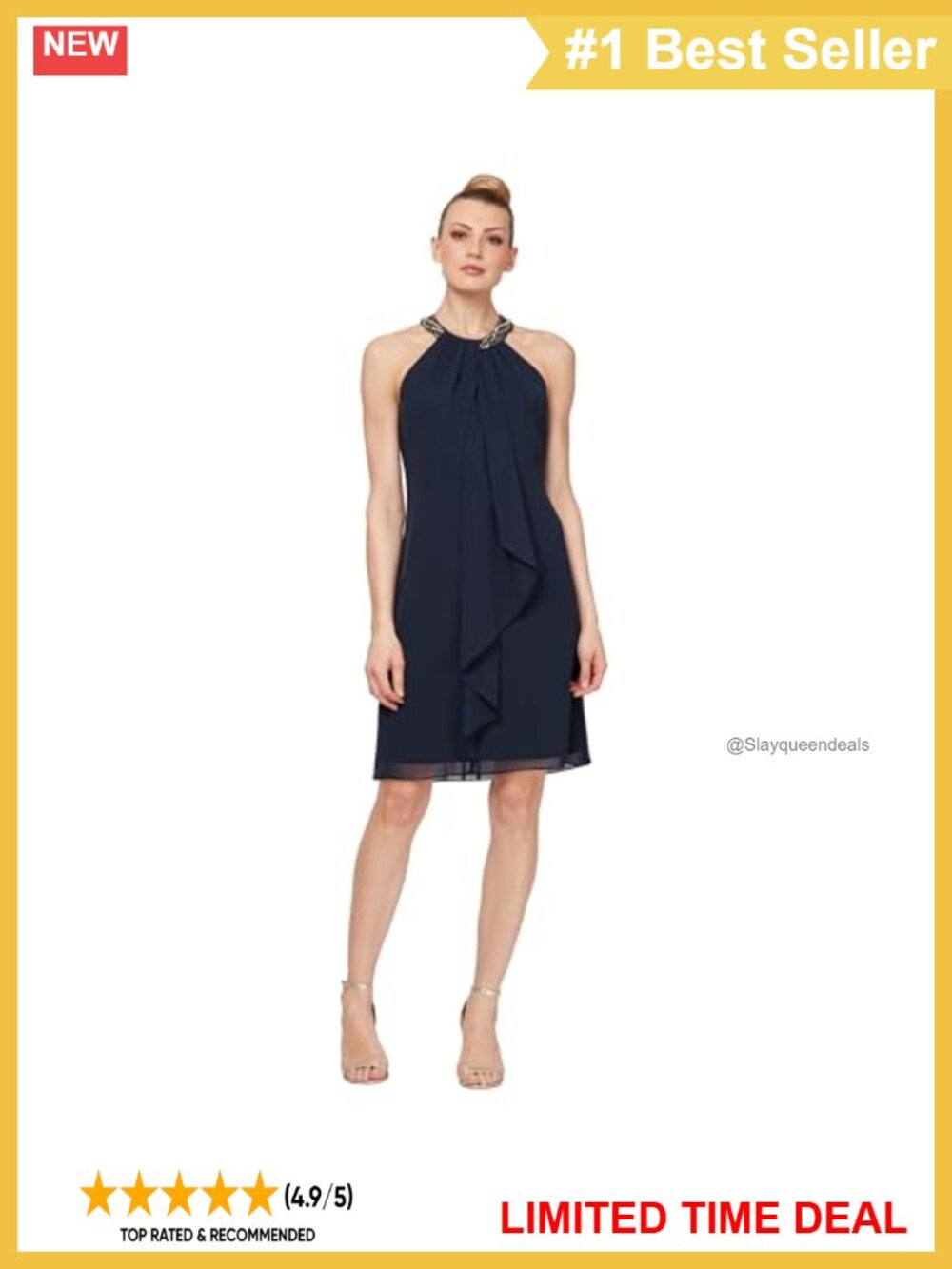 Sleeveless Chiffon Sheath Cocktail Dress Beaded Halter Ruffle Front